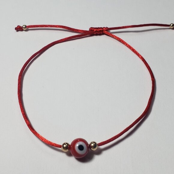 14K Solid GOLD Beads Evil Eye Red String Kabbalah Bracelet Protection Good Luck - Picture 5 of 7